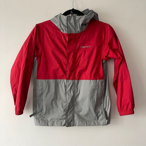 Marmot Kids rain jacket waterproof medium Red Gray windbreaker outdoors hooded